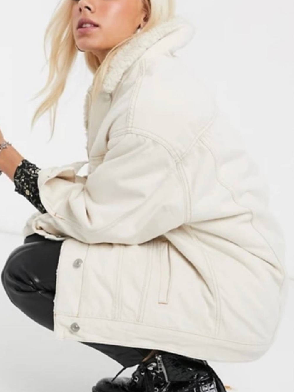 Topshop Moto Cream Sherpa Lined Jacket